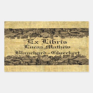 Ex Libris - surrounded by piles of books Bookplate Sticker