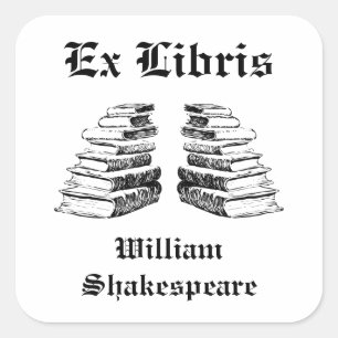 Ex Libris Vintage Books Custom Bookplate Square Sticker