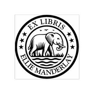 Ex Libris - Walking Elephant Rubber Stamp