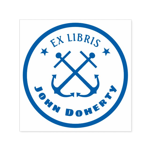 Ex Libris with two anchors | Personalizable Self-inking Stamp (Design)