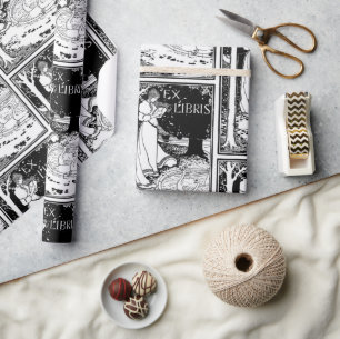 Ex Libris Woman Reading Wrapping Paper