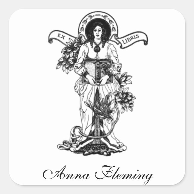 Ex Libris Woman with Book Square Sticker (Front)