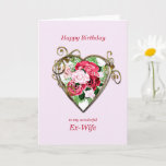 Ex-Wife Birthday Antique Painted Roses Card<br><div class="desc">A romantic birthday card. A painting of roses is framed by an embellished golden heart. Give your ex-wife a birthday greeting with a beautiful painting of a bouquet of roses.</div>