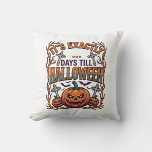 Exactly Days Till Halloween Jack Lantern Bats_1 Throw Pillow