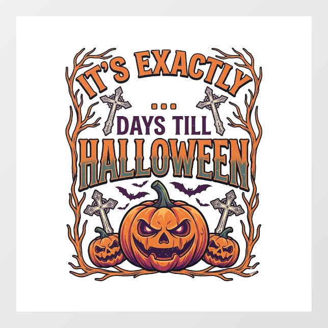 Exactly Days Till Halloween Jack Lantern Bats_1 Window Cling (Sheet)