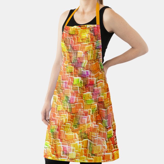 Exaggerated mess of embossed square overlays throw apron (Insitu)