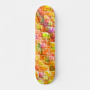 Exaggerated mess of embossed square overlays throw skateboard