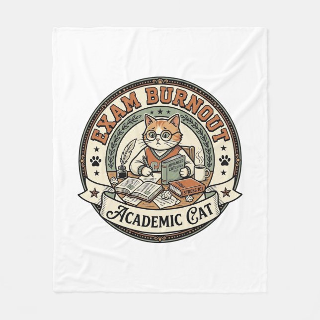 Exam Burnout Academic Cat Exam Burnout Academic Ca Fleece Blanket (Front)