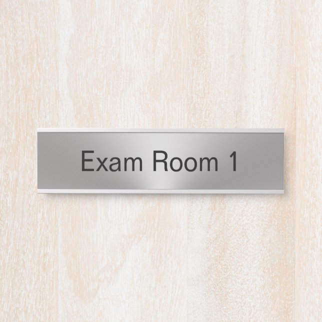 Exam Room Number Silver and Black Text Template Door Sign (Front)