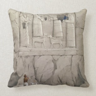 Examining an Assyrian Rock Sculpture, from 'Discov Throw Pillow