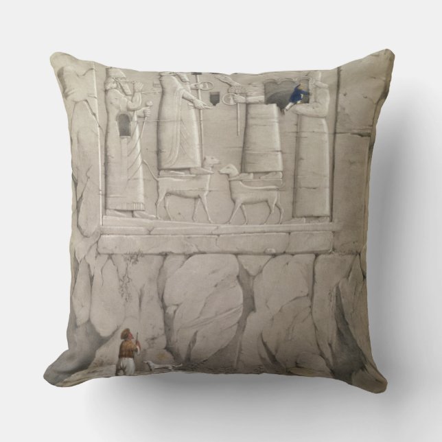 Examining an Assyrian Rock Sculpture, from 'Discov Throw Pillow (Front)