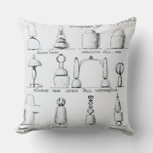 Examples of Topiary Work, 1902 (engraving) (b/w ph Throw Pillow (Front)