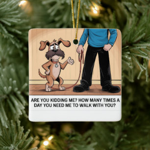 Exasperated Dog Funny Walking Cartoon Ceramic Ornament