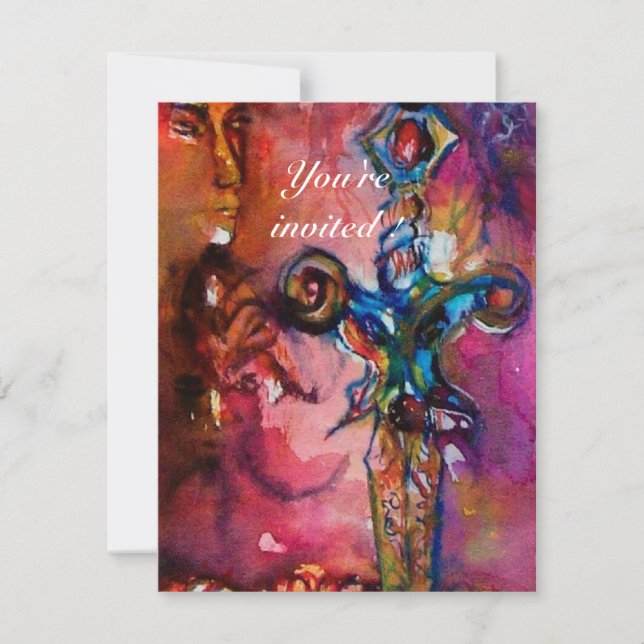 EXCALIBUR 5, bright red ,pink purple Invitation (Front)