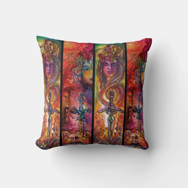 EXCALIBUR AND DURENDAL Magic Swords Watercolor Throw Pillow (Front)
