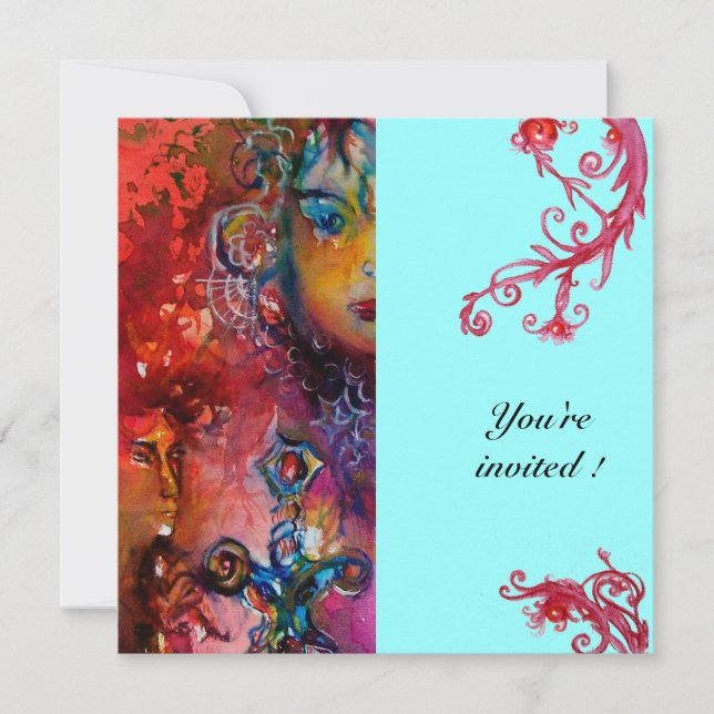 EXCALIBUR , bright red ,blue Invitation (Front)