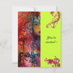 EXCALIBUR , bright red ,pink blue green Invitation