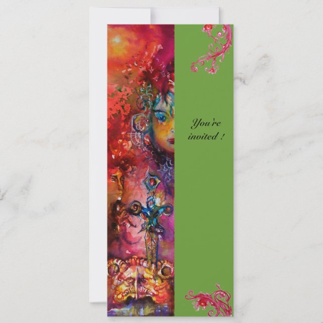 EXCALIBUR , bright red ,pink blue green Invitation (Front)
