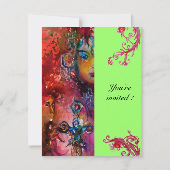 EXCALIBUR , bright red ,pink blue green Invitation (Front)