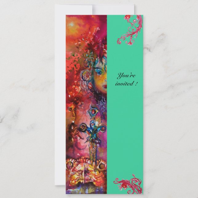 EXCALIBUR , bright red ,pink blue green Invitation (Front)