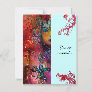EXCALIBUR , bright red ,pink blue Invitation