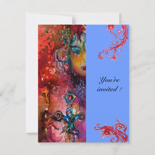 EXCALIBUR , bright red ,pink blue Invitation (Front)