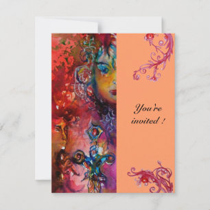 EXCALIBUR , bright red ,pink blue orange Invitation