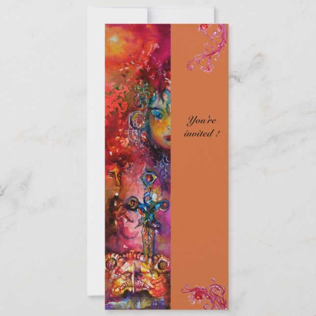 EXCALIBUR , bright red ,pink blue yellow Invitation (Front)