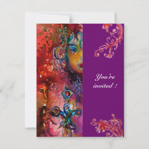 EXCALIBUR bright red purple fuchsia blue white Invitation