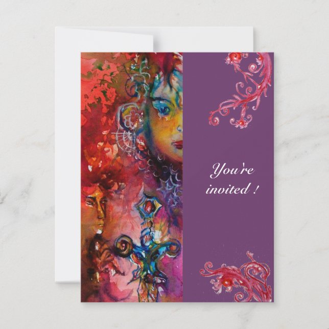 EXCALIBUR , bright red ,purple Invitation (Front)