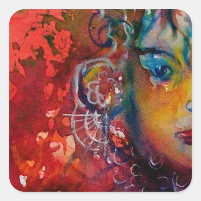 EXCALIBUR Lady Of The Lake ,Red Fantasy Square Sticker (Front)