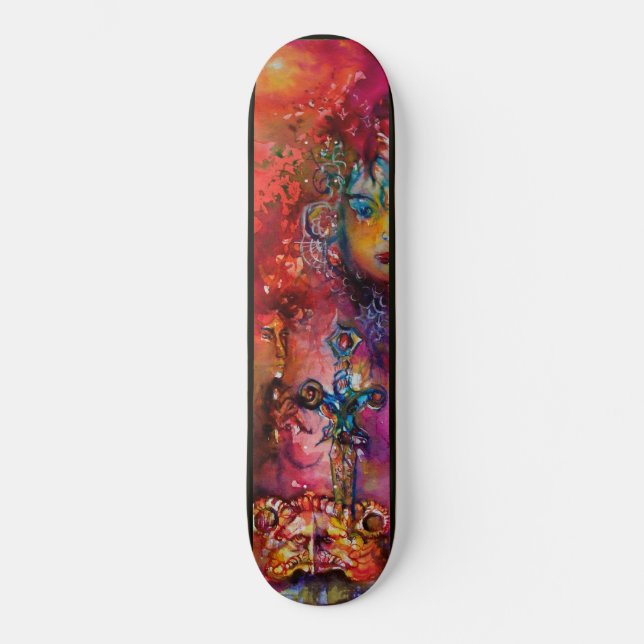 EXCALIBUR Magic Sword  Arthurian Legends Red Skateboard (Front)