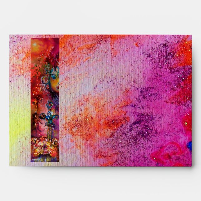 EXCALIBUR /MAGIC SWORD Fuchsia Red Floral Fantasy Envelopes (Front)
