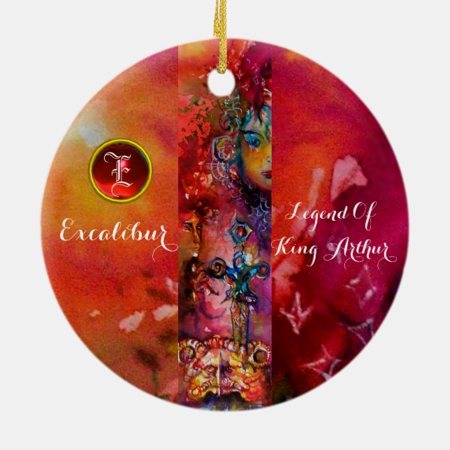 EXCALIBUR,QUEEN OF MAGIC SWORD Fantasy Monogram Ceramic Ornament (Back)