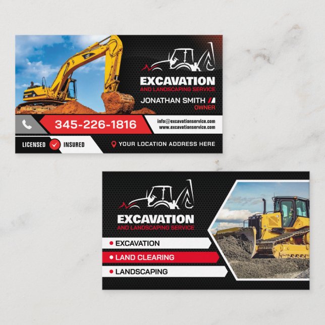 Excavating, Landcliering, Landscaping,construction Business Card (Front/Back)