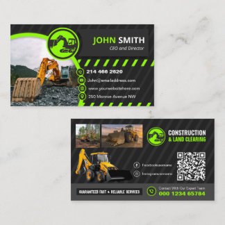Excavating, mulching, land clearing, Construction Business Card