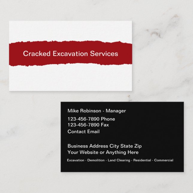 Excavation Demolition Land Clearing Business Card (Front/Back)
