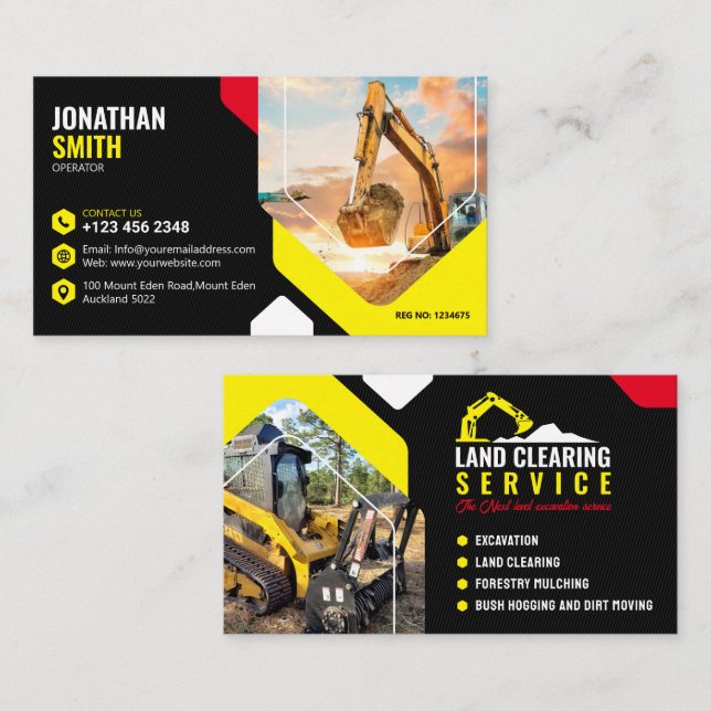 Excavation, Forestry mulching, land clearing Business Card (Front/Back)