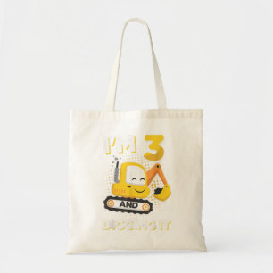 Excavator 3 years old digging it children 3rd birt tote bag