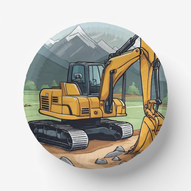 Excavator Birthday Construction Equipment Party Paper Plate (Front)