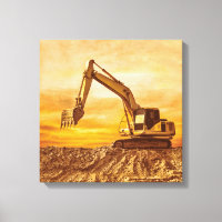 Excavator Canvas Art – Sunset Construction Scene
