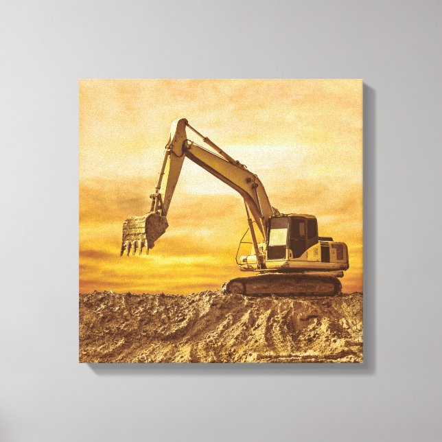 Excavator Canvas Art – Sunset Construction Scene (Front)