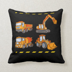 Excavator Concrete mixer Trucks Boys Construction Throw Pillow