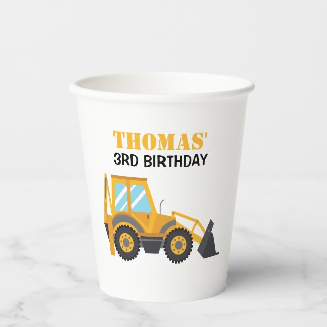 Excavator Construction Birthday Paper Cups   (Front)