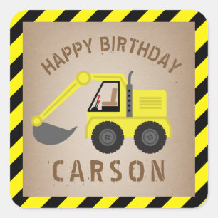 Excavator Construction Birthday Square Sticker
