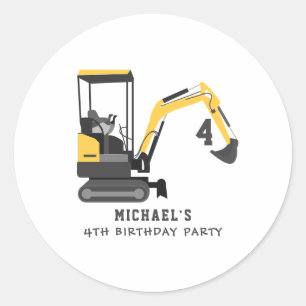 Excavator Construction Builder Any Age Birthday Classic Round Sticker