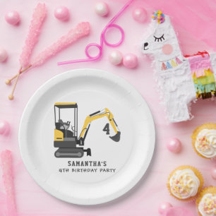 Excavator Construction Builder Any Age Birthday Paper Plate