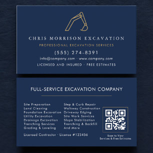 Excavator Construction Contractor QR Code Business Card