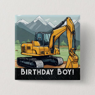 Excavator Construction Equipment Digger Birthday 2 Inch Square Button
