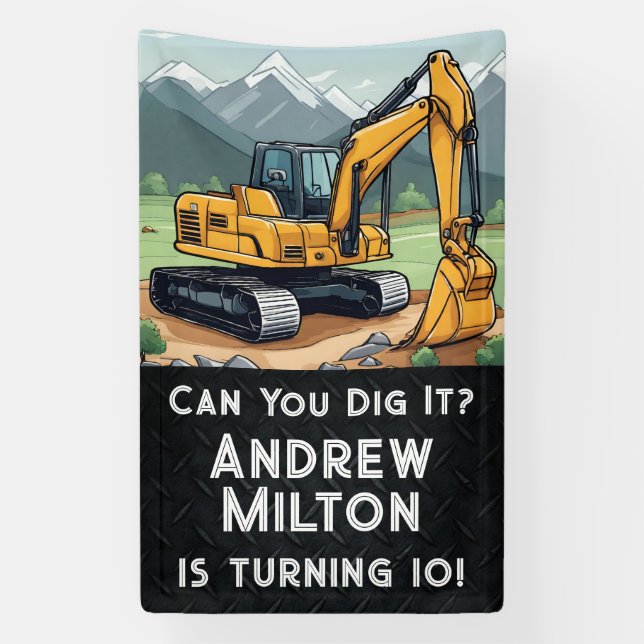 Excavator Construction Equipment Digger Birthday  Banner (Vertical)